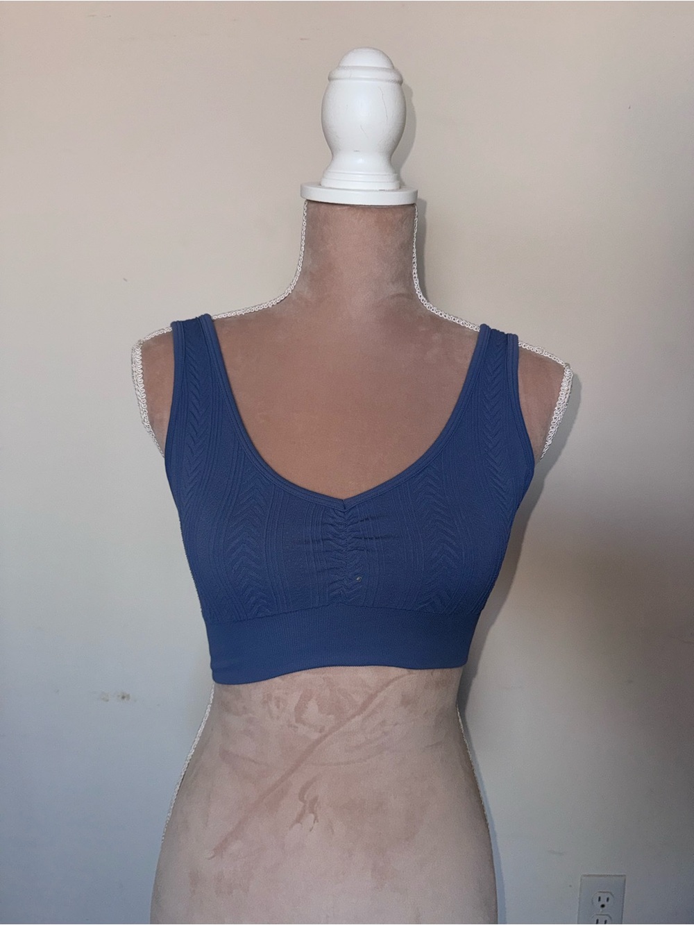 Aerie Women’s Ribbed Cable Knit V-Neck Bralette in Light Blue